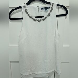 French Connection White Tank Top with Embellished Neckline